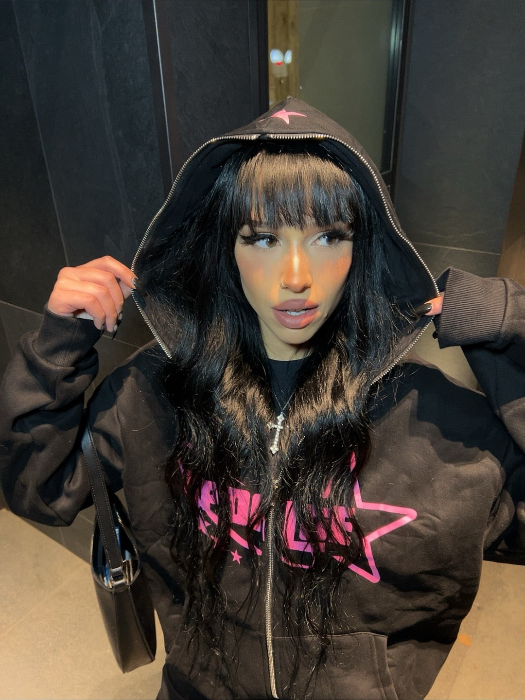 Hoodie Stars Full Zip Black/Pink