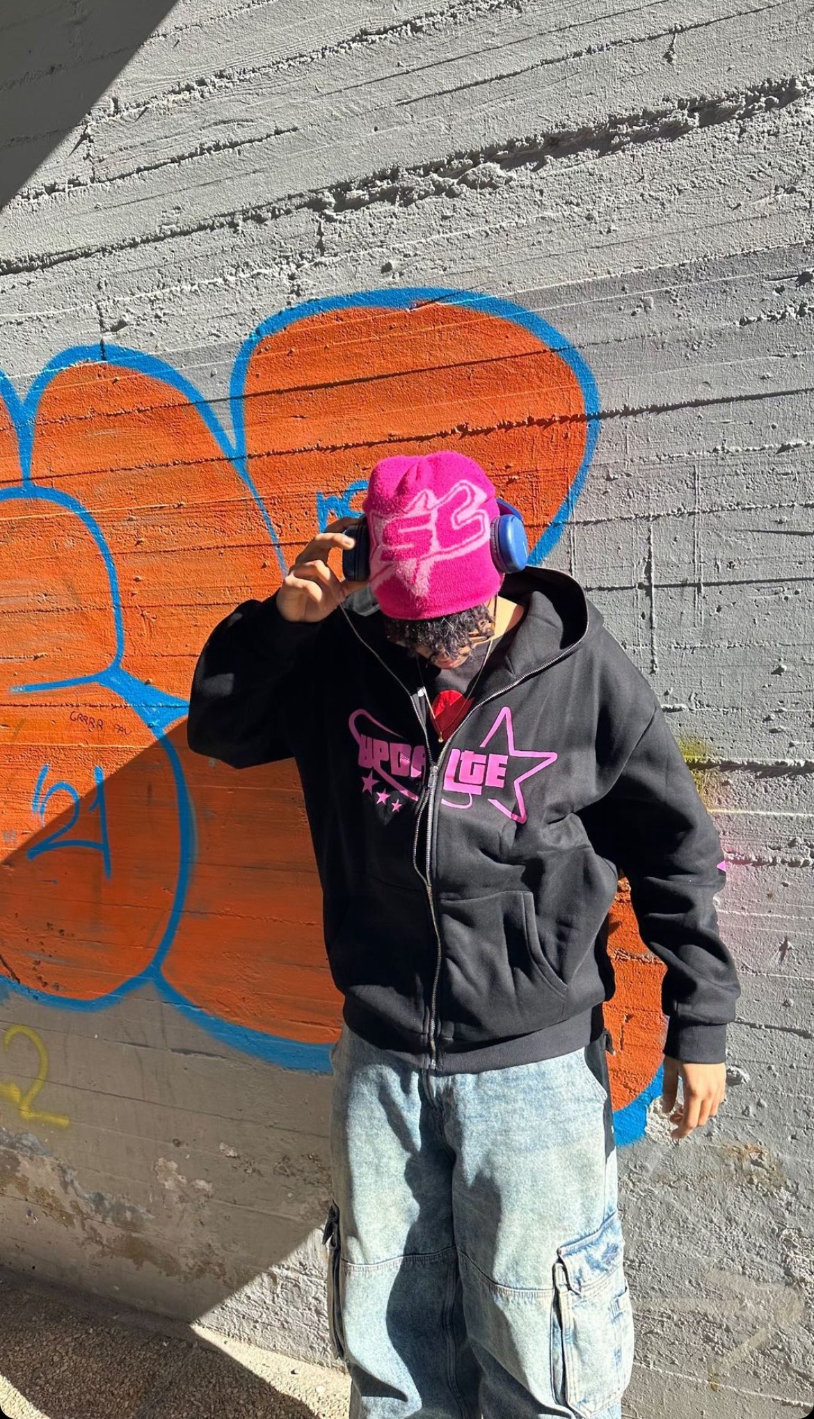 Hoodie Stars Full Zip Black/Pink