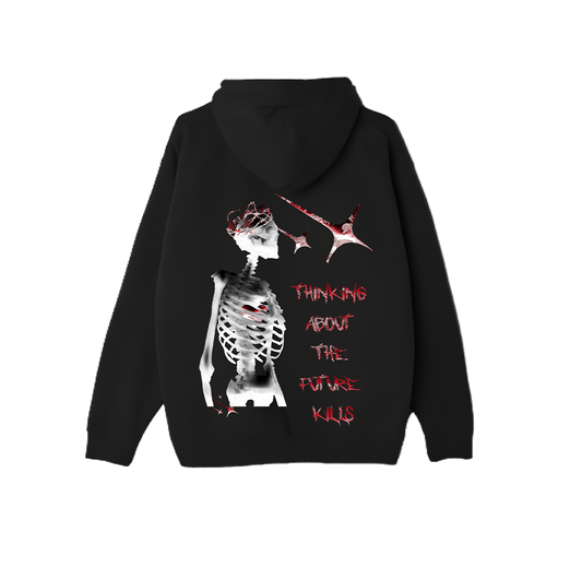 Hoodie Zip Skeleton Black & Red